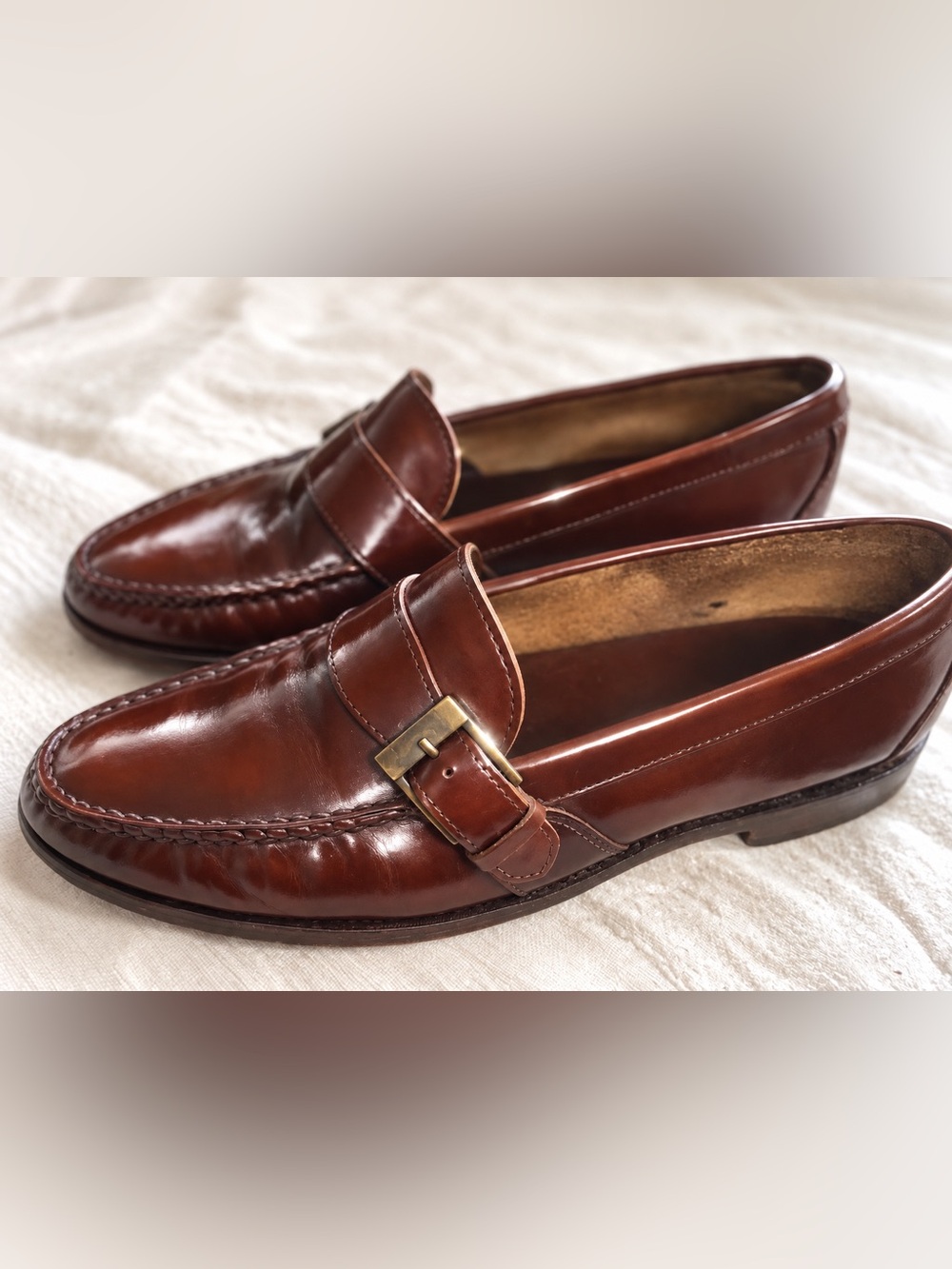 1957 Polo Ralph Lauren Men's Vintage Brown Leather Slip-On Loafers with Buckle